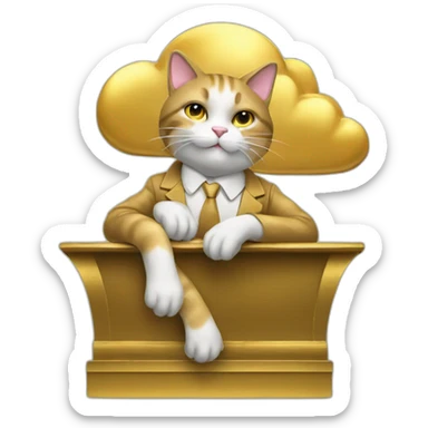 cat secretary sitting on top of the gold cloud sticker
