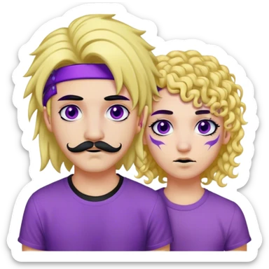 Emo girl with purple mullet and black eyeliner with piercings and man with long straight blonde hair and curly mustache  sticker