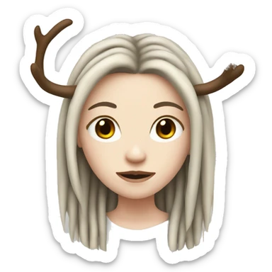 Portrait. Girl with pale skin-tone has black dreadlocks, antlers sticker