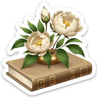 Beige books and white flowers pions sticker
