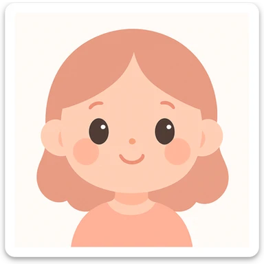 a girl with a cute peachy face, round cheeks, small nose, sweet and innocent look, plain background sticker