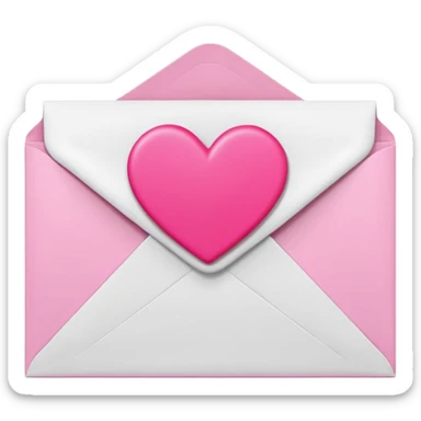 A 3D render of a white letter envelope with a vibrant pink heart sticker, clean background sticker
