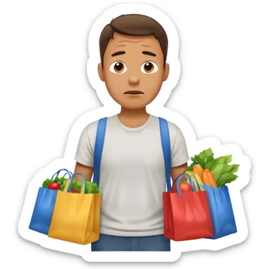 Hombre cargando bolsas de supermercado con dificultad sticker