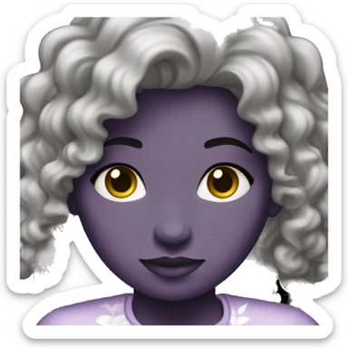 Fille noire, cheveux noirs, violette (fleur) cheveux sticker