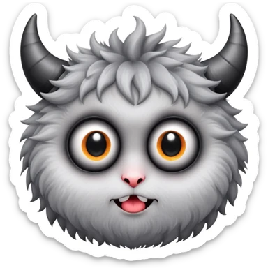 Fluffy grey black ball with innocent looking big eyes and devils horns sticker