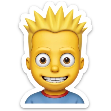 3D emoji head-only, smooth plastic, soft studio light, big round eyes, bold outline, centered, transparent bg,
Bart Simpson, yellow skin, nine short hair spikes, mischievous grin, overbite sticker