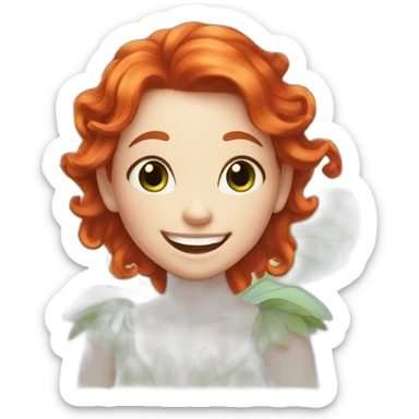 white-skinned red-haired fairy with green eyes laughs sticker