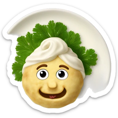 Lithuanian dumplings cepelinai on a plate with sour cream, dill and bacon  sticker