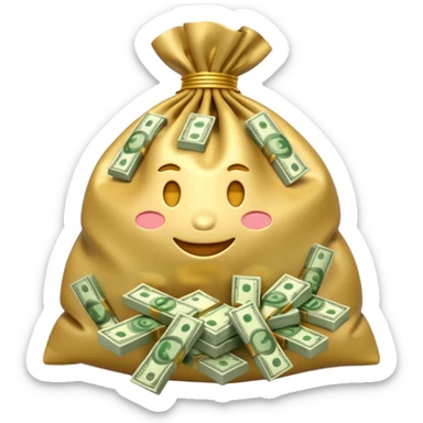 Luxury 3D emoji, overflowing money bag, stacks of cash, premium lighting, rich glossy look, ultra clean, transparent background


 sticker