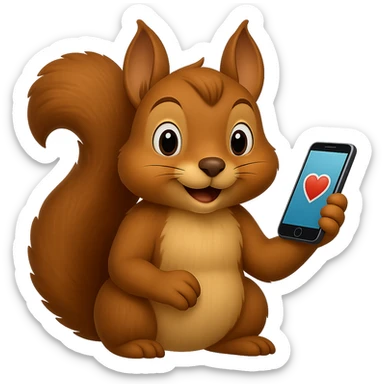 Edit this apple style emoji squirrel so it is only holding a single phone instead of two phones, remove one phone, keep the apple emoji style consistent, and remove the background. sticker