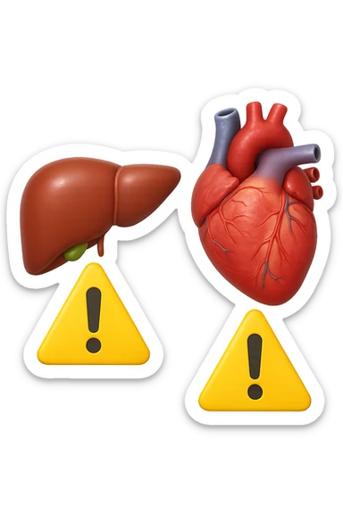 emoji stile iphone di fegato e cuore anatomici realistici in 3d che fluttuano in aria insieme a segnali di pericolo, FALLO MOLTO REALISTICO IN 3D sticker