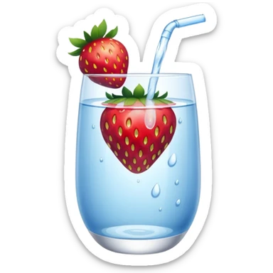 glass of water with strawberry sticker