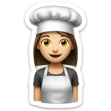 Brunette long straight hair girl making dinner in a cook hat sticker
