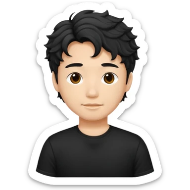asian young man with wavy hair in black t-shirt sticker