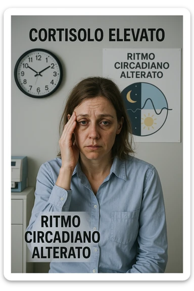 Donna con cortisolo elevato ritmo circadiano alterato immagine realistiche in italiano sticker