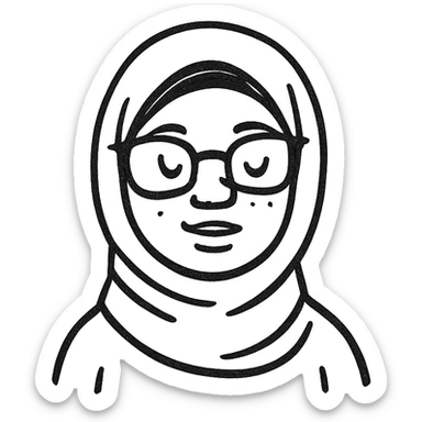 stylized icon of a black girl in a hijab and glasses, hand drawn icon style, no background sticker