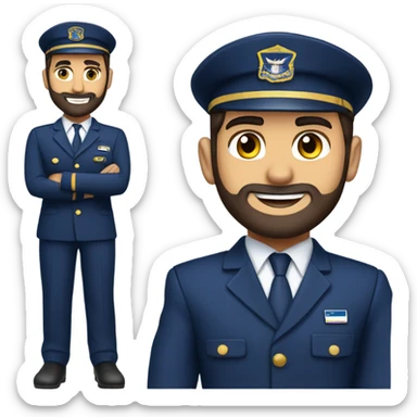 Male Persian Flight attendant with beard at United airlines navy blue uniform 2 epaulet stripes sticker
