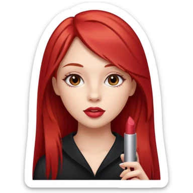 una chica con un pintalabios en la mano de 18 años, de piel blanca con el pelo liso, largo y pelirrojo, ojos marrones sticker