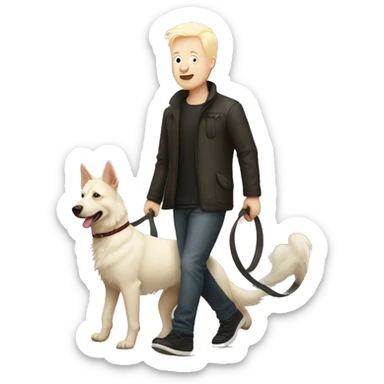 albino guy walking a german shepard sticker