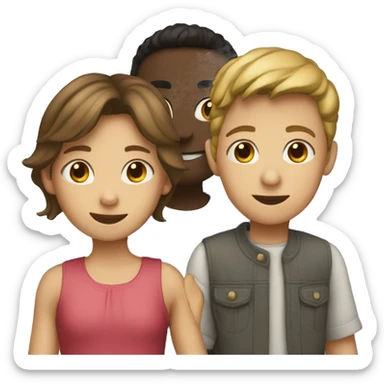 Girl and two boys playing sticker