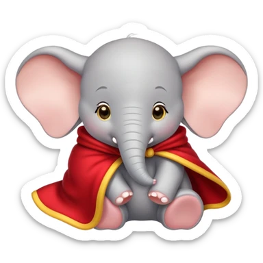 baby white dumbo elephant (disney-style), cozy in a red blanket with yellow trim sticker