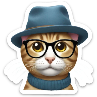 cat with glasses with cute hat sticker