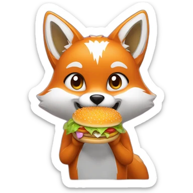 Fox eating a sparkle hamburger sticker