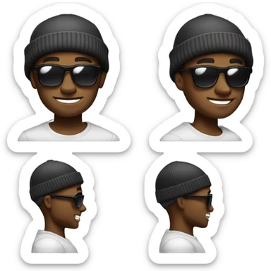 Generate a cartoon emoji of a Black man with a beanie, sunglasses, and a confident smile, inspired by 50 Cent's style. sticker