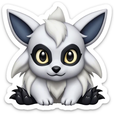 Absol-Umbreon, black ears, no Scapha, black long scaly tail, big eyes, black eyes, white fur, black claws, cute, adorable sticker