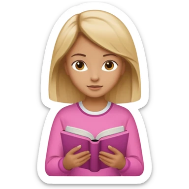 Pink clothes girl with Brown Blonde hair reading a book sticker