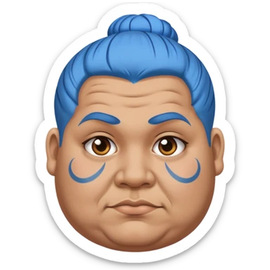  and blue hairobese man with lots of face tattoo and blue hair bun sticker