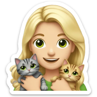Me( blond girl with green eyes) smiling and holding bunch of cats sticker