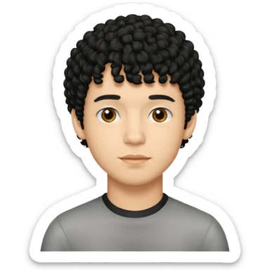 Young man with black curly hair fringe Haircut and light darāt skin sticker
