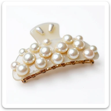 realistic hairclip with pearl inlay, photorealistic, isolated, no hair, neutral background sticker