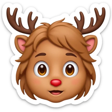 Rudolph cute face emoji for slack simple with hair sticker