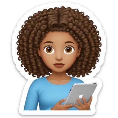 Black girl with curly ponytail holding ipad sticker