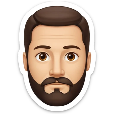 45-year-old man, brunette, hair slicked back, symmetrical facial features, medium nose, strong chin, espagnol beard sticker