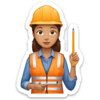 worker woman wearing orange west holding a ruler sticker