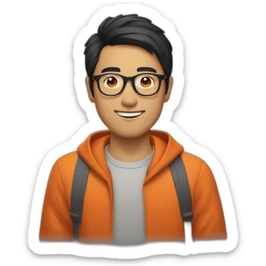 asian black hair man　wearing orange round glasses sticker