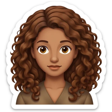 "- Nữ
- 30 tuổi
- Da nâu
- Tóc xoăn nâu, dài, phồng sang bên trái
- Mặt không cười
- Đổi ngôi tóc sticker