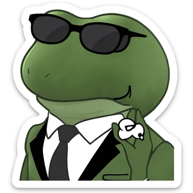 bufo frog with sunglasses, wearing a formal suit, meme style sticker