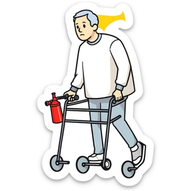 Man using walker with air horn on handles sticker
