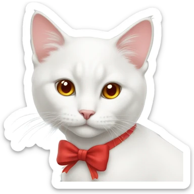 White cat with red bow sticker