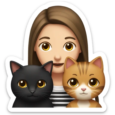 Girl with long brown hair with one black cat and one striped cat  sticker