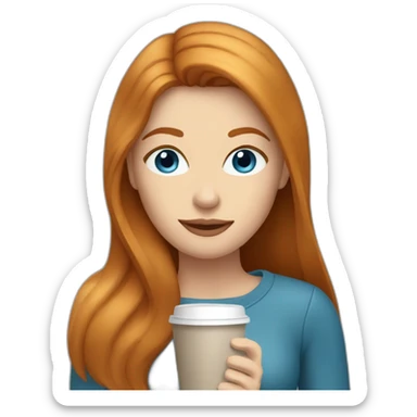 Ginger straight hair and blue eyes woman drinking a coffee sticker