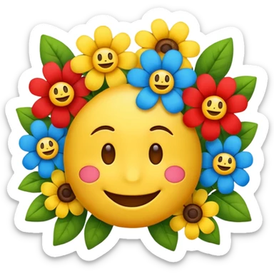 Smiling emoji with flowers that move sticker