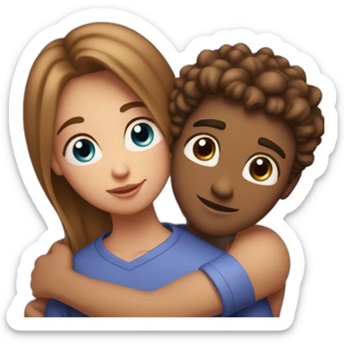girl with blue eyes and long gair hugging boyfriend photographer with brown eyes they are in love sticker