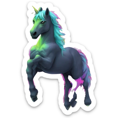 .Zombie_ Vaporwave black holographic oilslick zombie unicorn yellow caution tape graffiti Pegasus sticker