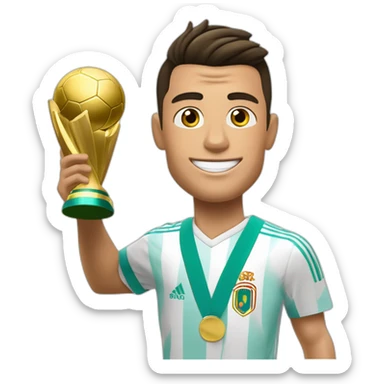 cristiano ronaldo con el balon de oro en sus mano izquierda y en la otra la copa del munidal sticker