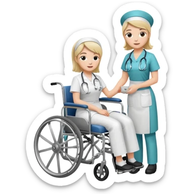 a nurse is taking care of a patient in wheelchair sticker